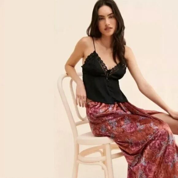 New! Free People Poets Velvet Sarong Skirt in Rust Combo, XS - Picture 3 of 15